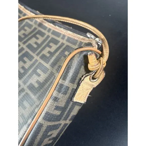 Fendi Vintage Zucca Brown Tobacco zip top Crossbody Purse Camera Bag - Picture 6 of 10